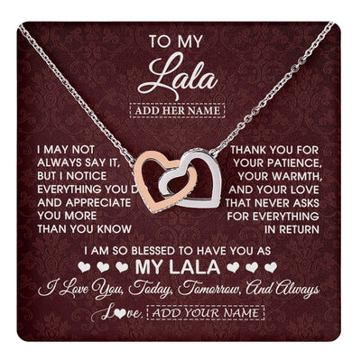 Interlocking Hearts Necklace Stainless Steel & Rose Gold Finish | 1 | Personalized To My Lala Gifts From Granddaughter Necklace Meaningful Jewelry Pendant Gifts For Lala Mothers Day Birthday Christmas Custom Gift Box Message Card | https://teecentury.