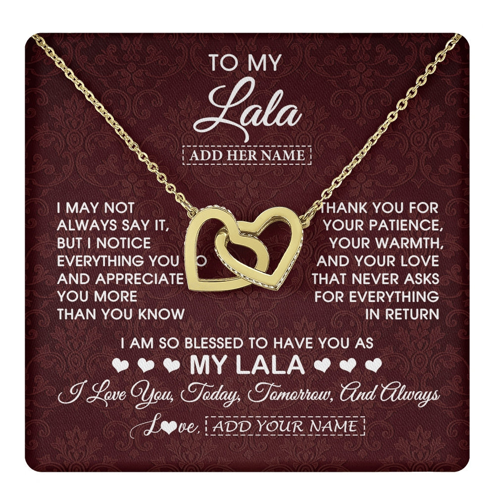 Interlocking Hearts Necklace 18K Yellow Gold Finish | 1 | Personalized To My Lala Gifts From Granddaughter Necklace Meaningful Jewelry Pendant Gifts For Lala Mothers Day Birthday Christmas Custom Gift Box Message Card | https://teecentury.