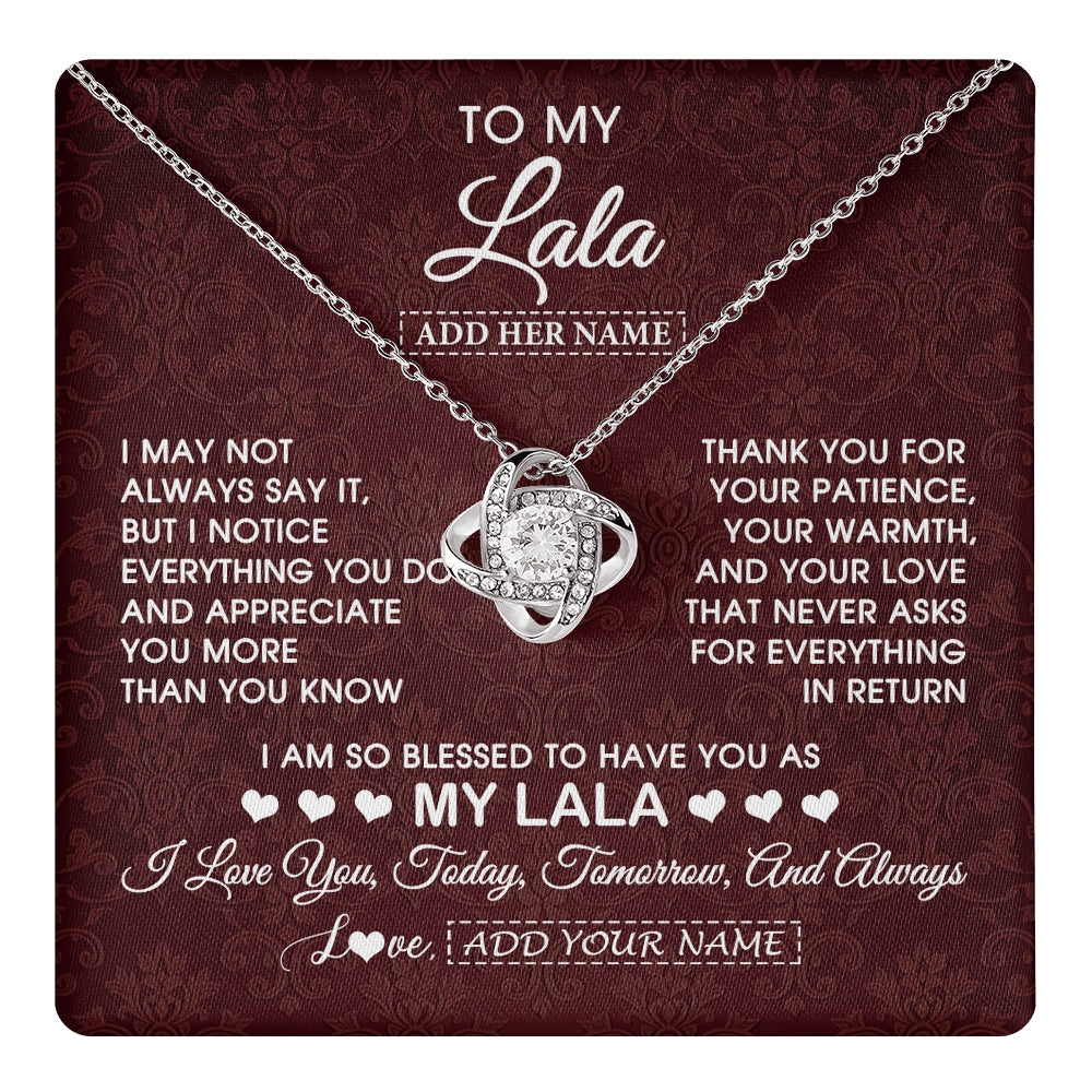 Love Knot Necklace 14K White Gold Finish | 1 | Personalized To My Lala Gifts From Granddaughter Necklace Meaningful Jewelry Pendant Gifts For Lala Mothers Day Birthday Christmas Custom Gift Box Message Card | https://teecentury.