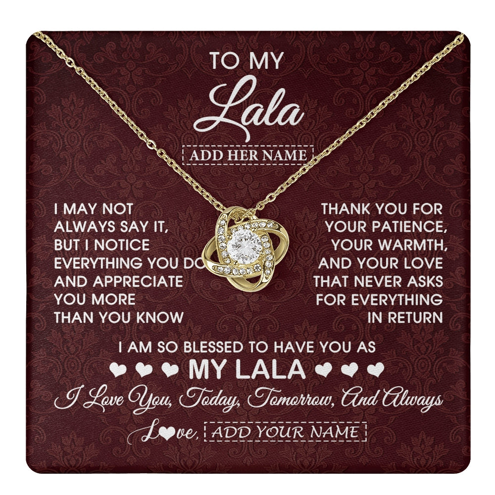 Love Knot Necklace 18K Yellow Gold Finish | 1 | Personalized To My Lala Gifts From Granddaughter Necklace Meaningful Jewelry Pendant Gifts For Lala Mothers Day Birthday Christmas Custom Gift Box Message Card | https://teecentury.