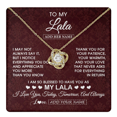 Love Knot Necklace 18K Yellow Gold Finish | 1 | Personalized To My Lala Gifts From Granddaughter Necklace Meaningful Jewelry Pendant Gifts For Lala Mothers Day Birthday Christmas Custom Gift Box Message Card | https://teecentury.