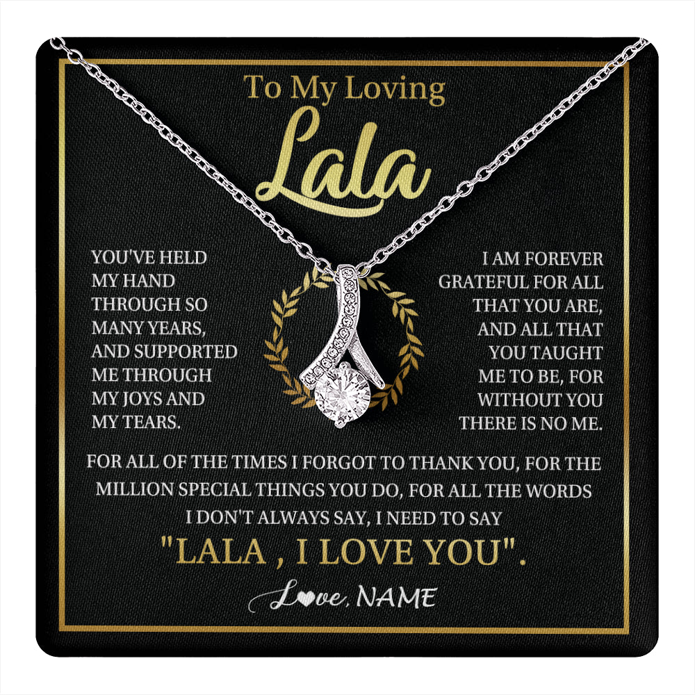 Alluring Beauty Necklace 14K White Gold Finish | 1 | Personalized To My Lala Gifts Necklace From Granddaughter Grandson Grateful Thank You Lala Birthday Mothers Day Christmas Customized Gift Box Message Card | teecentury