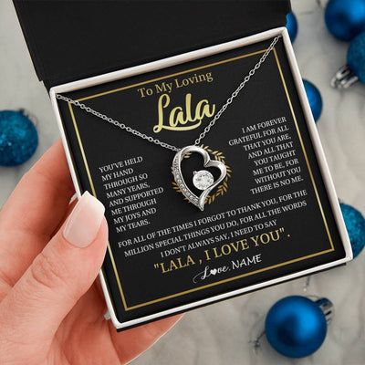 Forever Love Necklace 14K White Gold Finish | 2 | Personalized To My Lala Gifts Necklace From Granddaughter Grandson Grateful Thank You Lala Birthday Mothers Day Christmas Customized Gift Box Message Card | teecentury