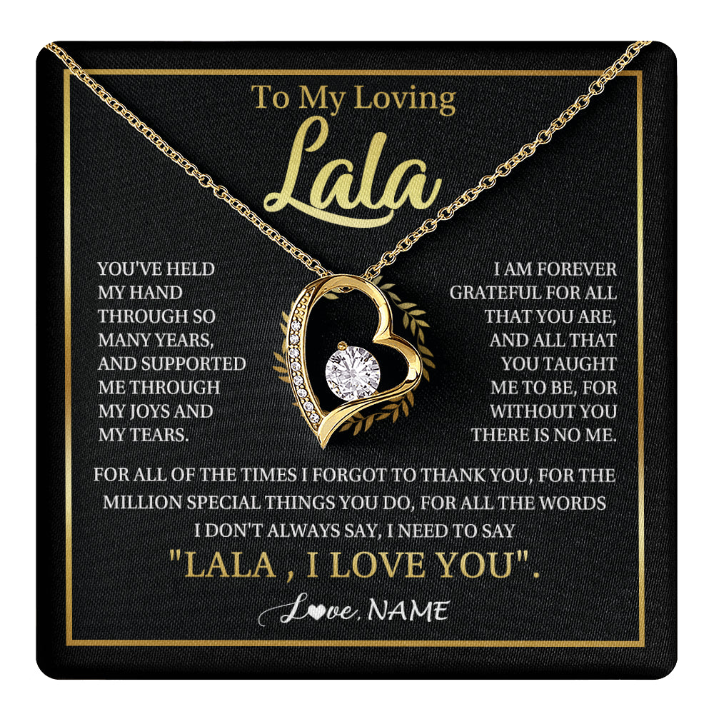 Forever Love Necklace 18K Yellow Gold Finish | 1 | Personalized To My Lala Gifts Necklace From Granddaughter Grandson Grateful Thank You Lala Birthday Mothers Day Christmas Customized Gift Box Message Card | teecentury