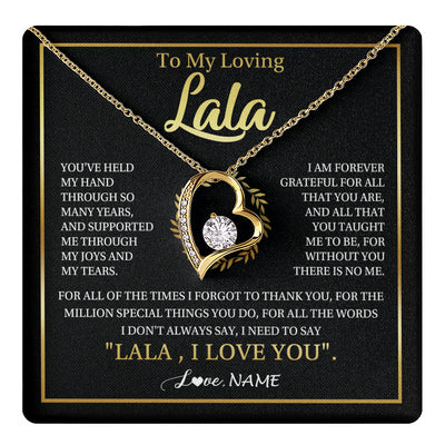 Forever Love Necklace 18K Yellow Gold Finish | 1 | Personalized To My Lala Gifts Necklace From Granddaughter Grandson Grateful Thank You Lala Birthday Mothers Day Christmas Customized Gift Box Message Card | teecentury