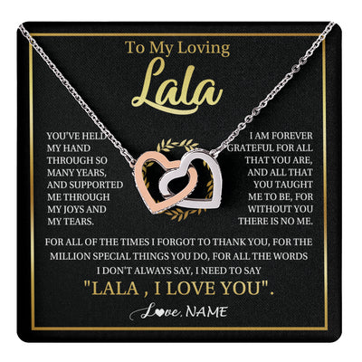 Interlocking Hearts Necklace Stainless Steel & Rose Gold Finish | 1 | Personalized To My Lala Gifts Necklace From Granddaughter Grandson Grateful Thank You Lala Birthday Mothers Day Christmas Customized Gift Box Message Card | teecentury