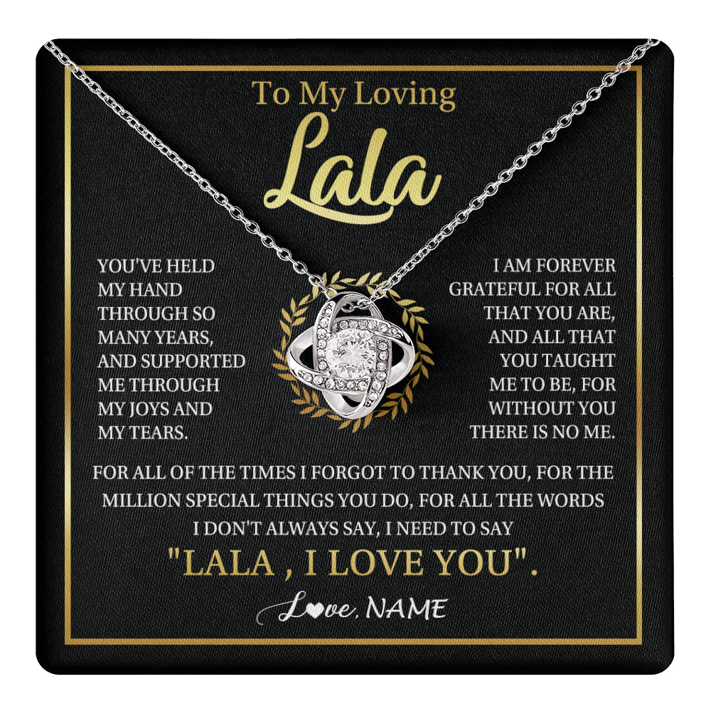 Love Knot Necklace 14K White Gold Finish | 1 | Personalized To My Lala Gifts Necklace From Granddaughter Grandson Grateful Thank You Lala Birthday Mothers Day Christmas Customized Gift Box Message Card | teecentury