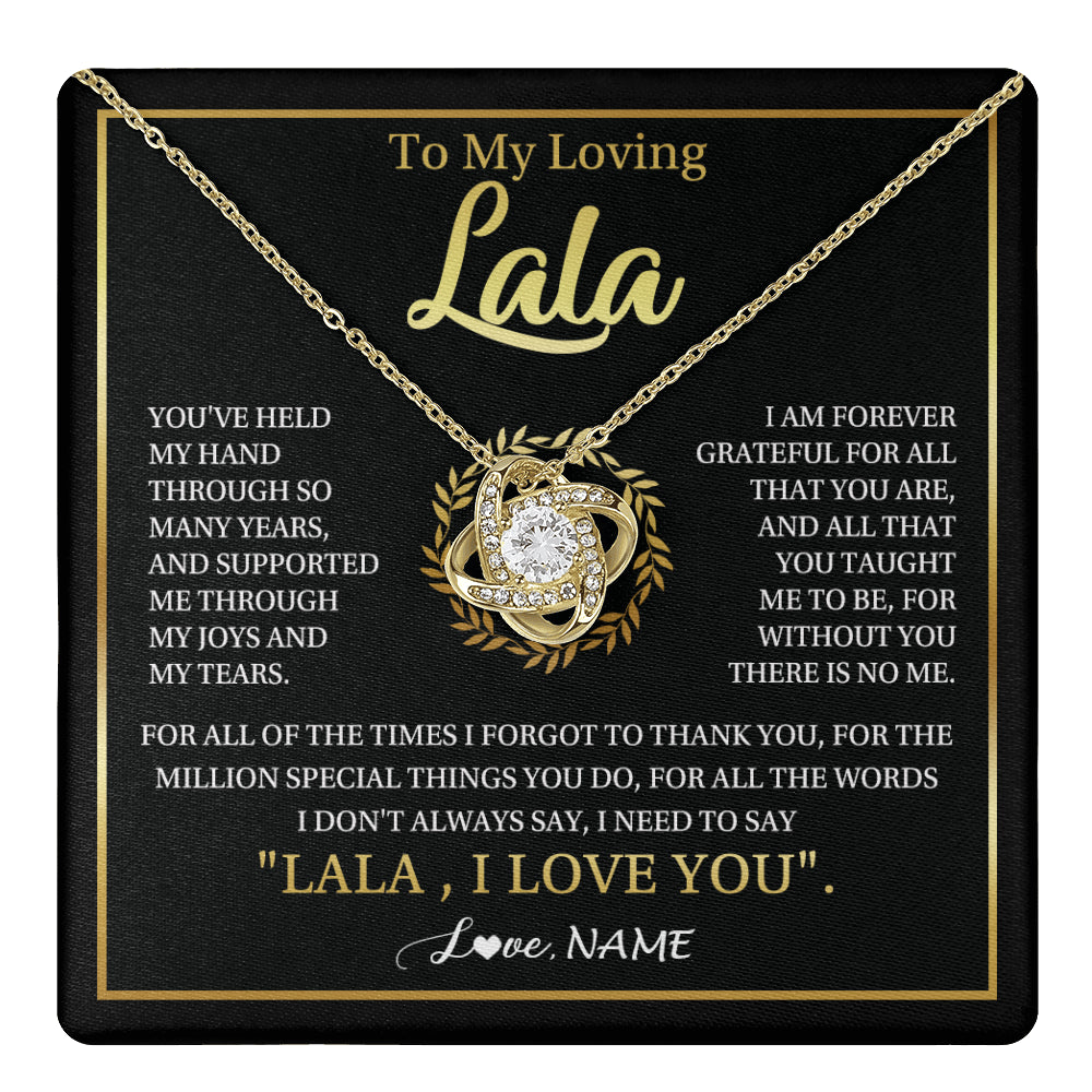 Love Knot Necklace 18K Yellow Gold Finish | 1 | Personalized To My Lala Gifts Necklace From Granddaughter Grandson Grateful Thank You Lala Birthday Mothers Day Christmas Customized Gift Box Message Card | teecentury