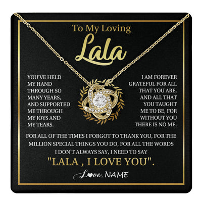 Love Knot Necklace 18K Yellow Gold Finish | 1 | Personalized To My Lala Gifts Necklace From Granddaughter Grandson Grateful Thank You Lala Birthday Mothers Day Christmas Customized Gift Box Message Card | teecentury