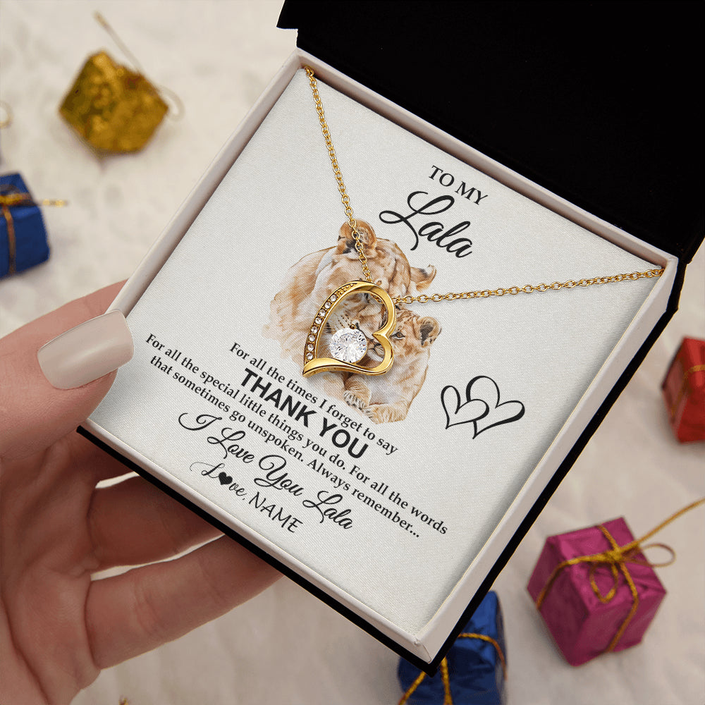 Forever Love Necklace 18K Yellow Gold Finish | 2 | Personalized To My Lala Necklace From Granddaughter Thank You Lion Lala Gift For Mothers Day Birthday Gift Christmas For Lala Customized Gift Box Message Card | teecentury