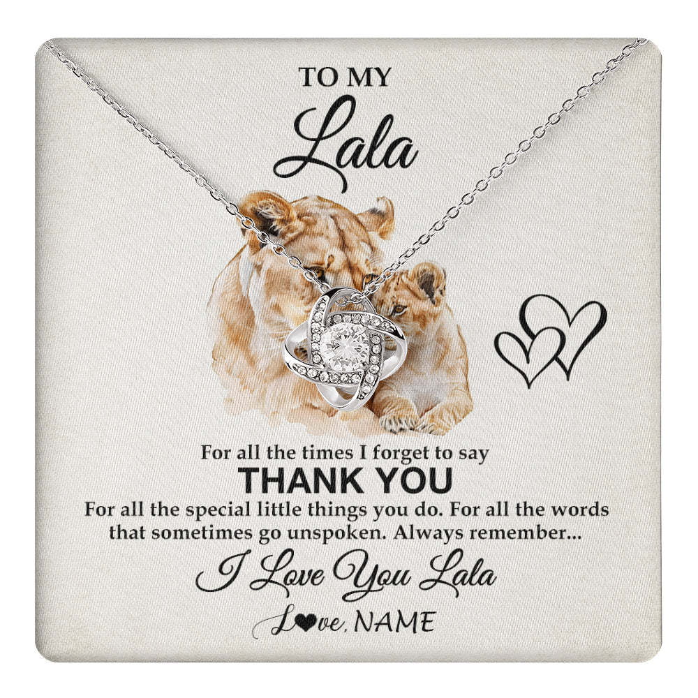 Love Knot Necklace 14K White Gold Finish | 1 | Personalized To My Lala Necklace From Granddaughter Thank You Lion Lala Gift For Mothers Day Birthday Gift Christmas For Lala Customized Gift Box Message Card | teecentury