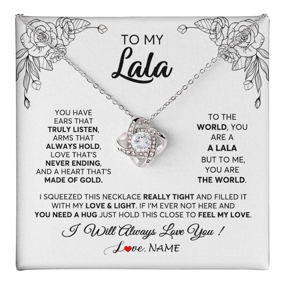 Love Knot Necklace 14K White Gold Finish | 1 | Personalized To My Lala Necklace From Grandkids Granddaughter Hold This Close Feel My Love Lala Birthday Mothers Day Christmas Customized Gift Box Message Card | teecentury