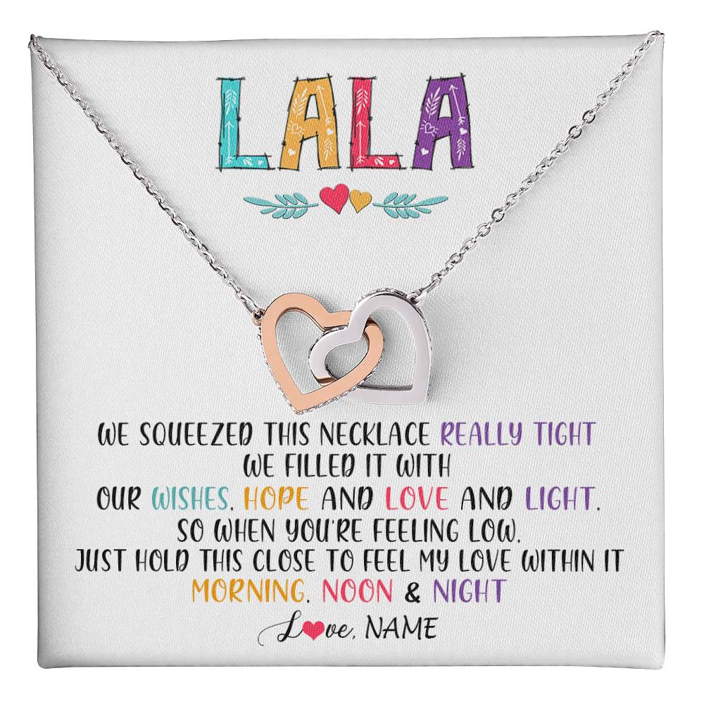 Interlocking Hearts Necklace Stainless Steel & Rose Gold Finish | 1 | Personalized To My Lala Necklace From Grandkids Granddaughter We Squeezed This Necklace Lala Birthday Mothers Day Christmas Customized Gift Box Message Card | teecentury
