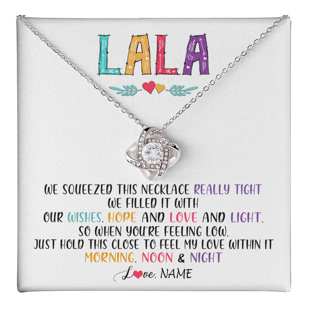 Love Knot Necklace 14K White Gold Finish | 1 | Personalized To My Lala Necklace From Grandkids Granddaughter We Squeezed This Necklace Lala Birthday Mothers Day Christmas Customized Gift Box Message Card | teecentury