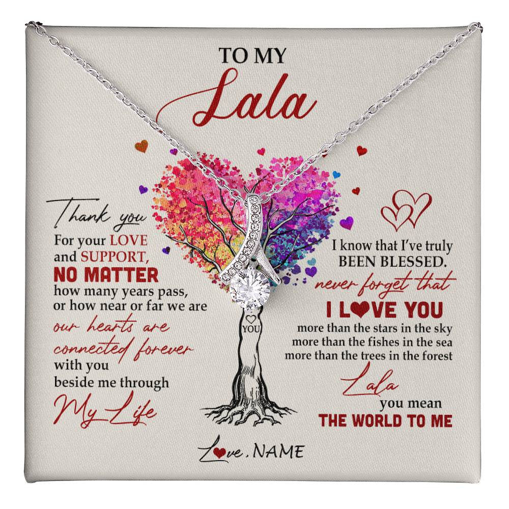 Alluring Beauty Necklace 14K White Gold Finish | 1 | Personalized To My Lala Necklace From Grandkids Never Forget That I Love You You Mean The World Lala Birthday Mothers Day Christmas Customized Gift Box Message Card | teecentury