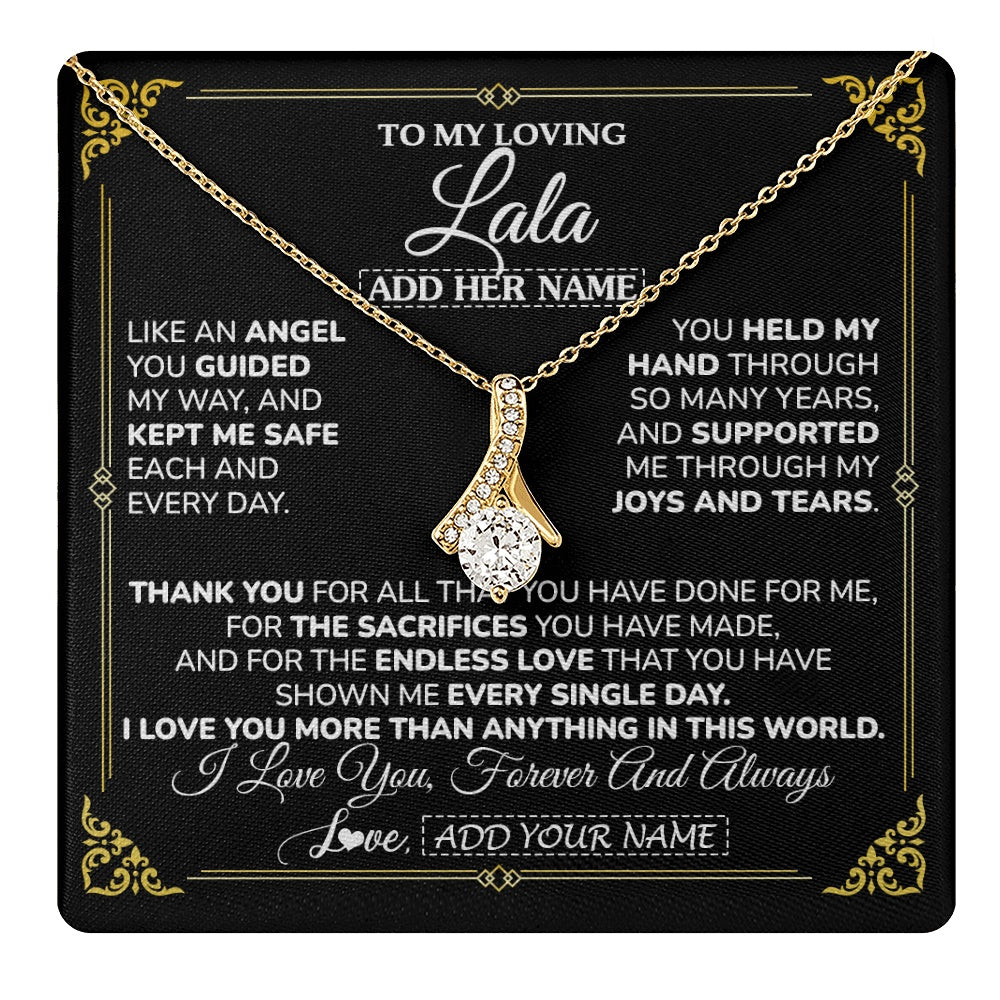 Alluring Beauty Necklace 18K Yellow Gold Finish | 1 | Personalized To My Lala Necklace Gifts Meaningful Gift To Lala From Granddaughter Without You There Is No Me Mothers Day Birthday Custom Gift Box Message Card | https://teecentury.