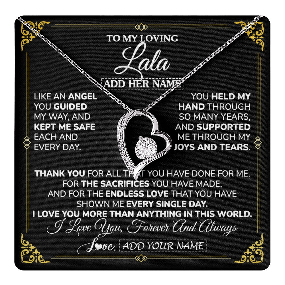 Forever Love Necklace 14K White Gold Finish | 1 | Personalized To My Lala Necklace Gifts Meaningful Gift To Lala From Granddaughter Without You There Is No Me Mothers Day Birthday Custom Gift Box Message Card | https://teecentury.