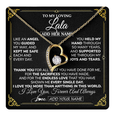 Forever Love Necklace 18K Yellow Gold Finish | 1 | Personalized To My Lala Necklace Gifts Meaningful Gift To Lala From Granddaughter Without You There Is No Me Mothers Day Birthday Custom Gift Box Message Card | https://teecentury.