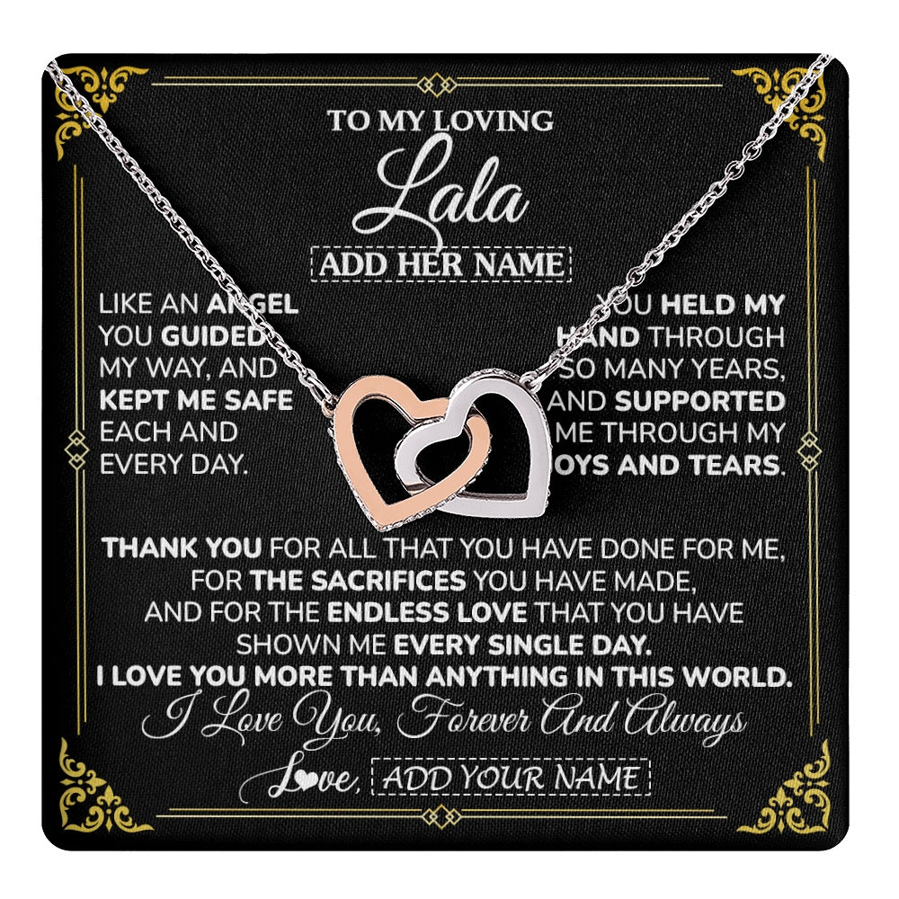 Interlocking Hearts Necklace Stainless Steel & Rose Gold Finish | 1 | Personalized To My Lala Necklace Gifts Meaningful Gift To Lala From Granddaughter Without You There Is No Me Mothers Day Birthday Custom Gift Box Message Card | https://teecentury.
