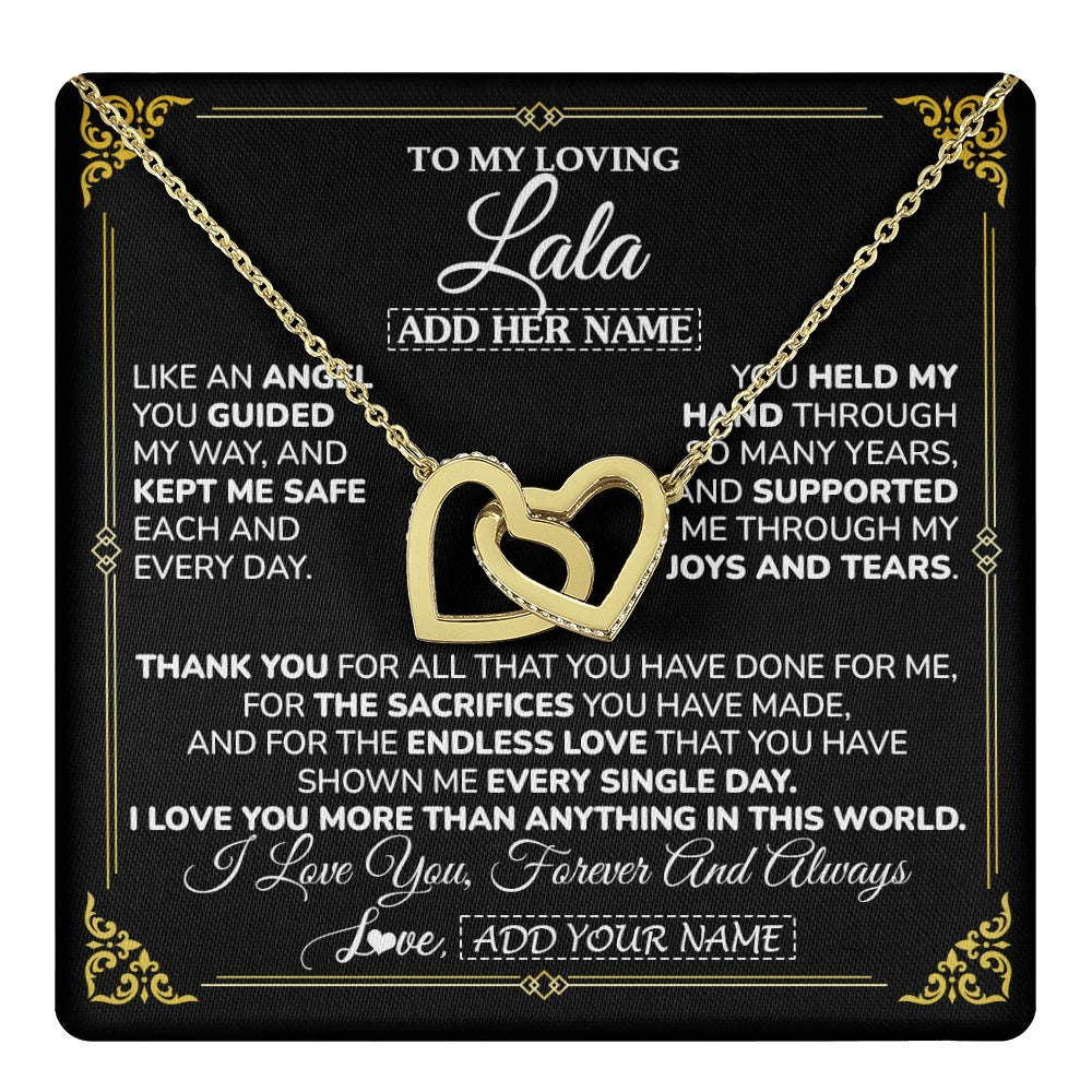 Interlocking Hearts Necklace 18K Yellow Gold Finish | 1 | Personalized To My Lala Necklace Gifts Meaningful Gift To Lala From Granddaughter Without You There Is No Me Mothers Day Birthday Custom Gift Box Message Card | https://teecentury.