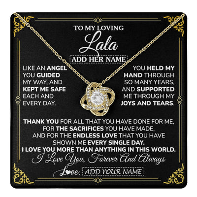 Love Knot Necklace 18K Yellow Gold Finish | 1 | Personalized To My Lala Necklace Gifts Meaningful Gift To Lala From Granddaughter Without You There Is No Me Mothers Day Birthday Custom Gift Box Message Card | https://teecentury.