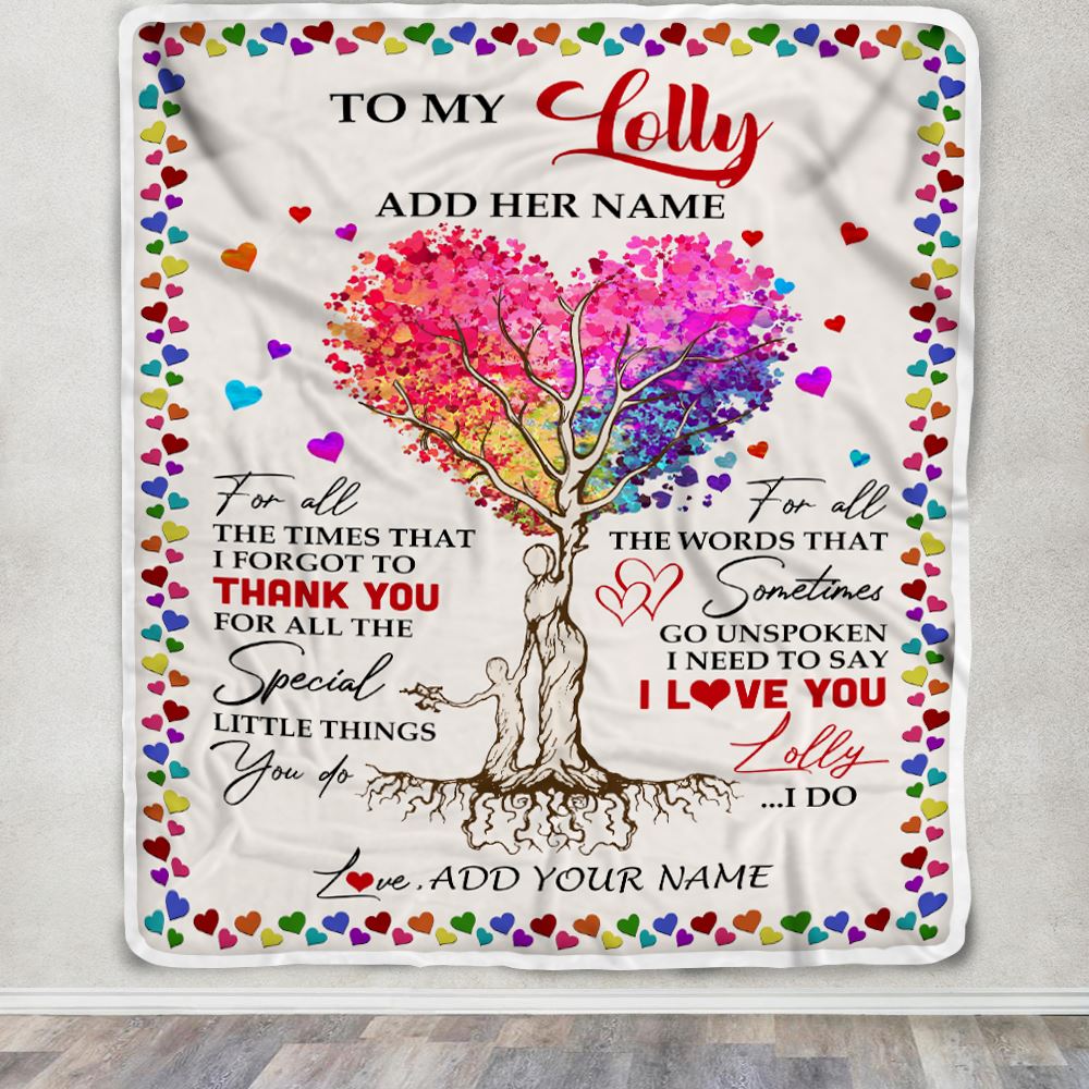 Personalized To My Lolly Blanket From Grandkids Grandson Colorful Tree Thank You For All Lolly Birthday Gifts Mothers Day Christmas Customized Fleece Blanket | teecentury