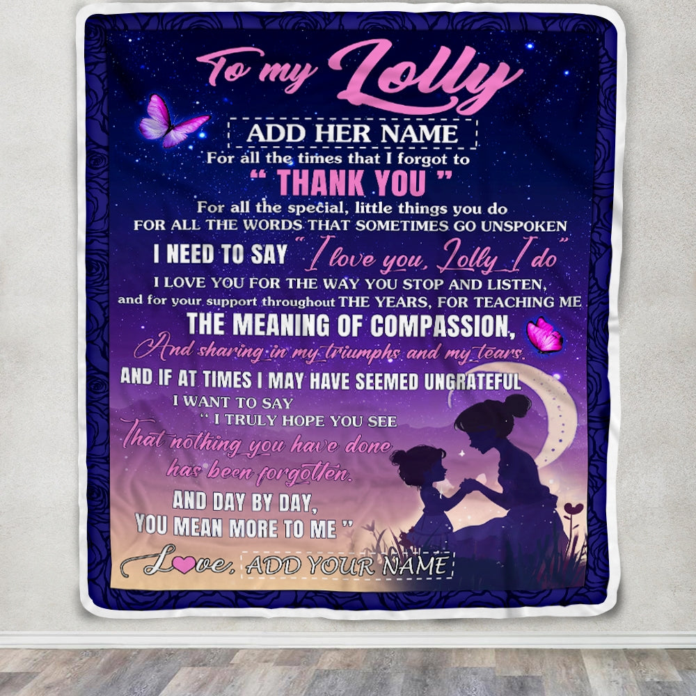 Personalized To My Lolly Blanket From Grandkids Grandson Night Sky Thank You Love You Lolly Birthday Gifts Mothers Day Christmas Customized Fleece Blanket | teecentury