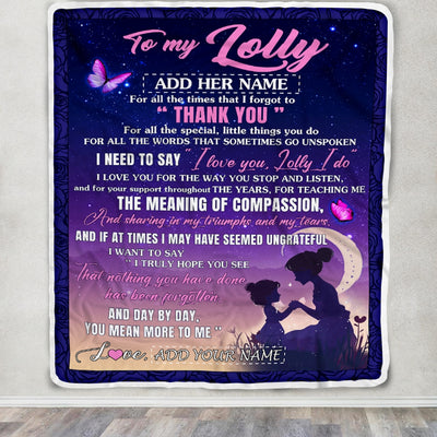 Personalized To My Lolly Blanket From Grandkids Grandson Night Sky Thank You Love You Lolly Birthday Gifts Mothers Day Christmas Customized Fleece Blanket | teecentury