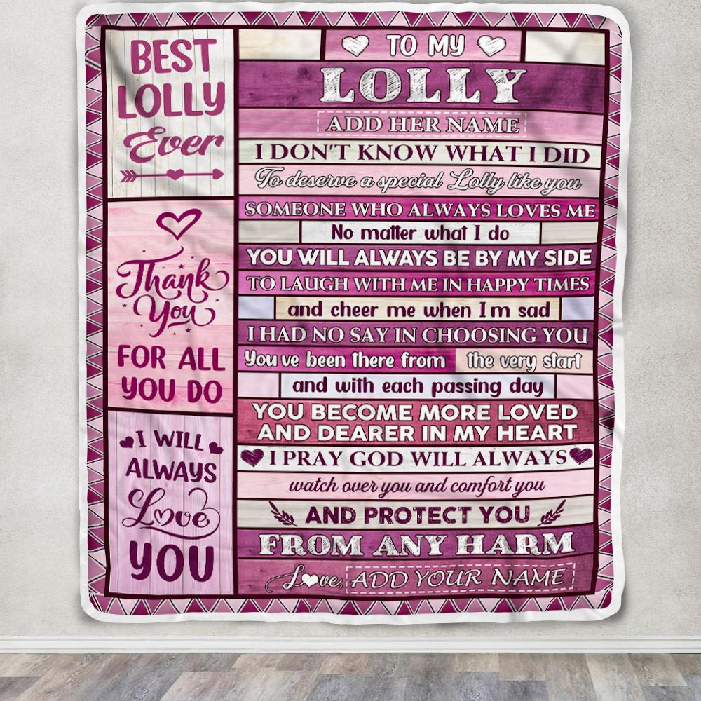 Personalized To My Lolly Gifts Blanket From Granddaughter Grandson Wood Thank You For All Gifts For Lolly Mothers Day Birthday Christmas Fleece Throw Blanket | teecentury