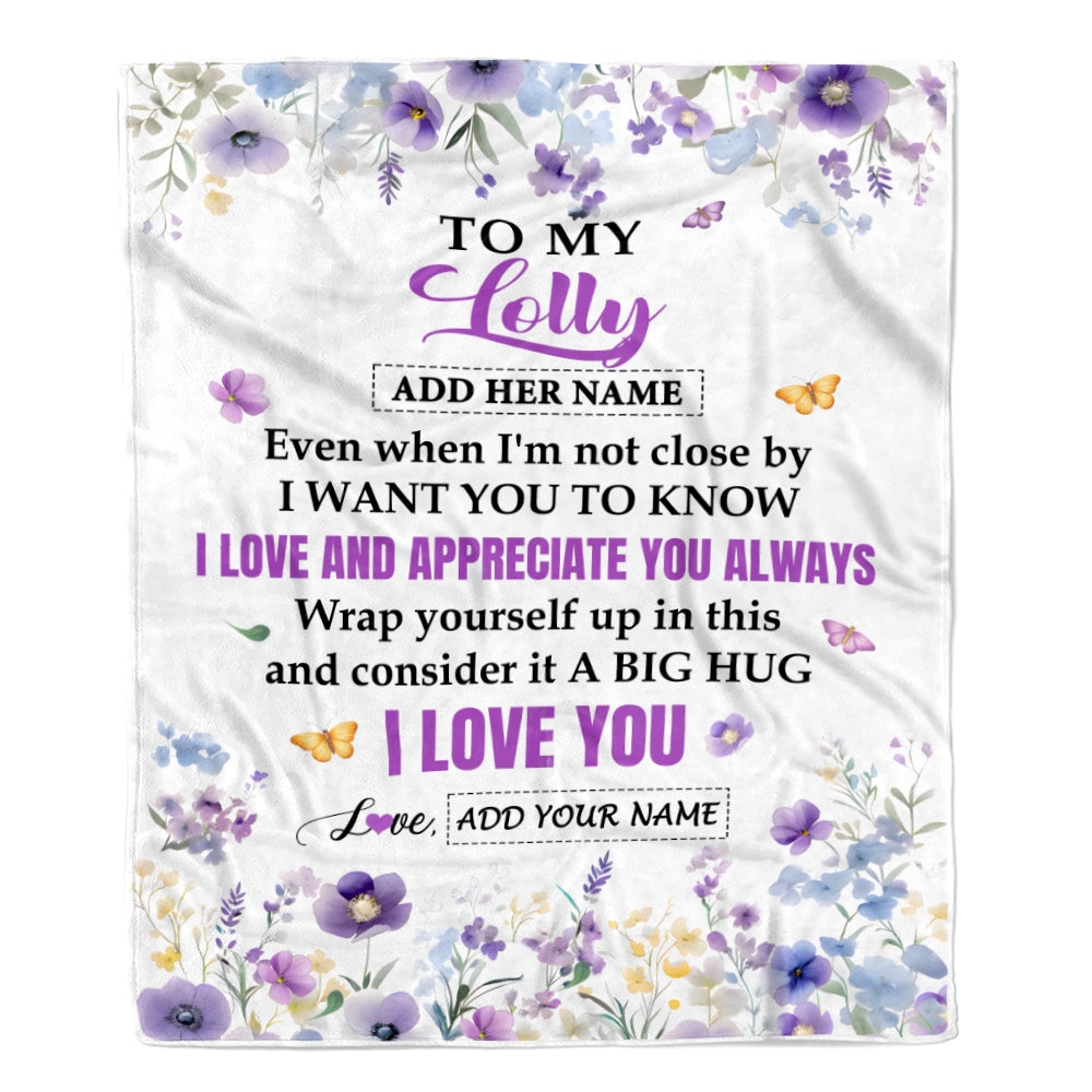 Personalized To My Lolly Gifts From Granddaughter Grandson Blanket I Love You Purple Floral Birthday Gift Idea For Lolly Gifts Christmas Custom Fleece Blanket | teecentury