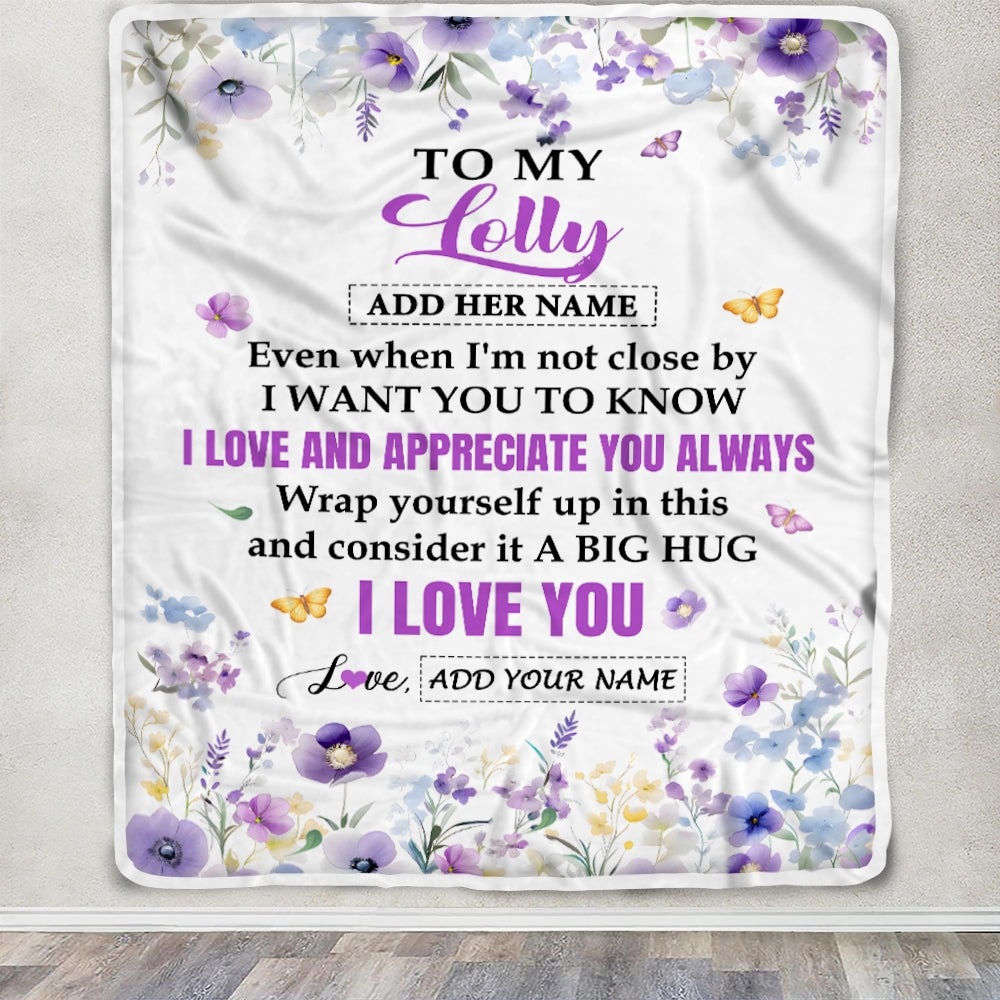 Personalized To My Lolly Gifts From Granddaughter Grandson Blanket I Love You Purple Floral Birthday Gift Idea For Lolly Gifts Christmas Custom Fleece Blanket | teecentury