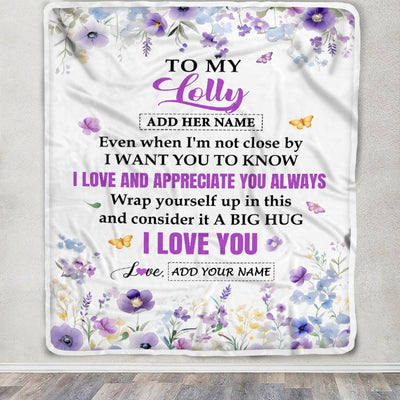 Personalized To My Lolly Gifts From Granddaughter Grandson Blanket I Love You Purple Floral Birthday Gift Idea For Lolly Gifts Christmas Custom Fleece Blanket | teecentury