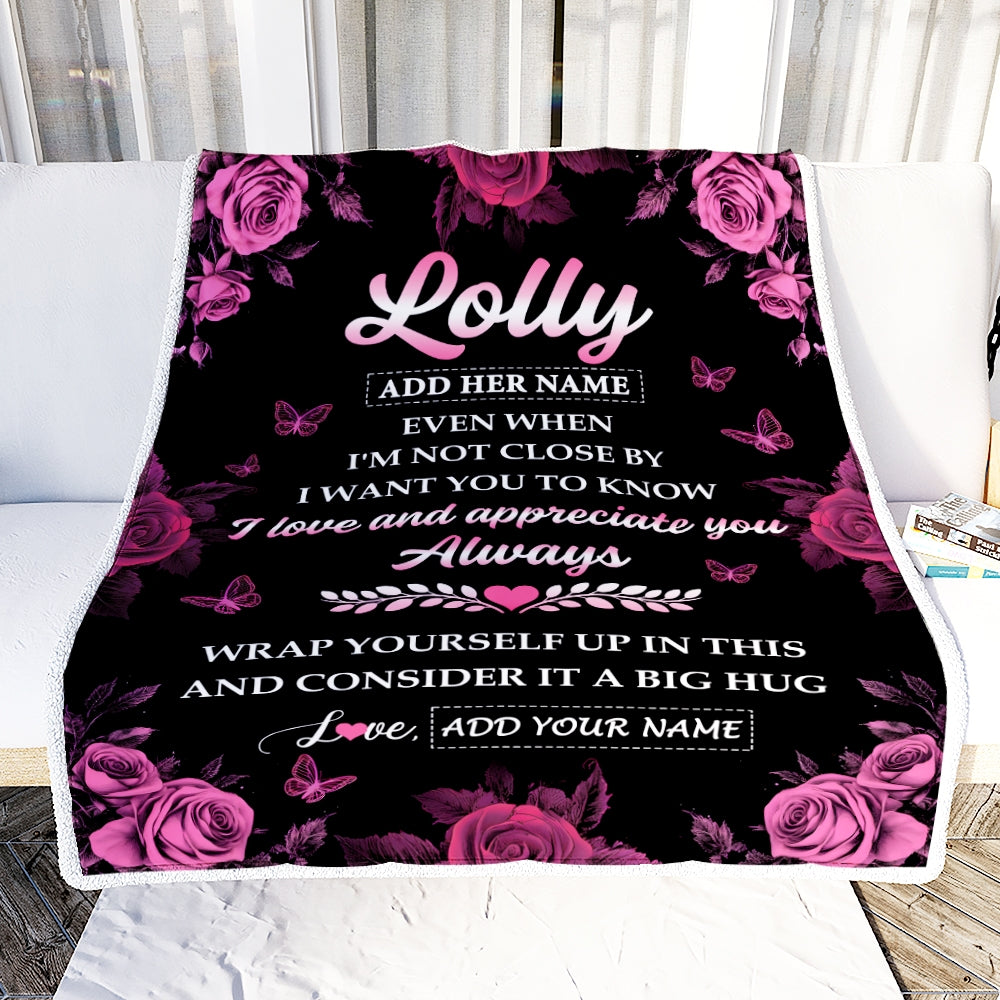 Personalized To My Lolly Gifts From Granddaughter Grandson Blanket Rose Floral It A Big Hug Birthday Gift Idea For Lolly Gifts Christmas Custom Fleece Blanket | teecentury
