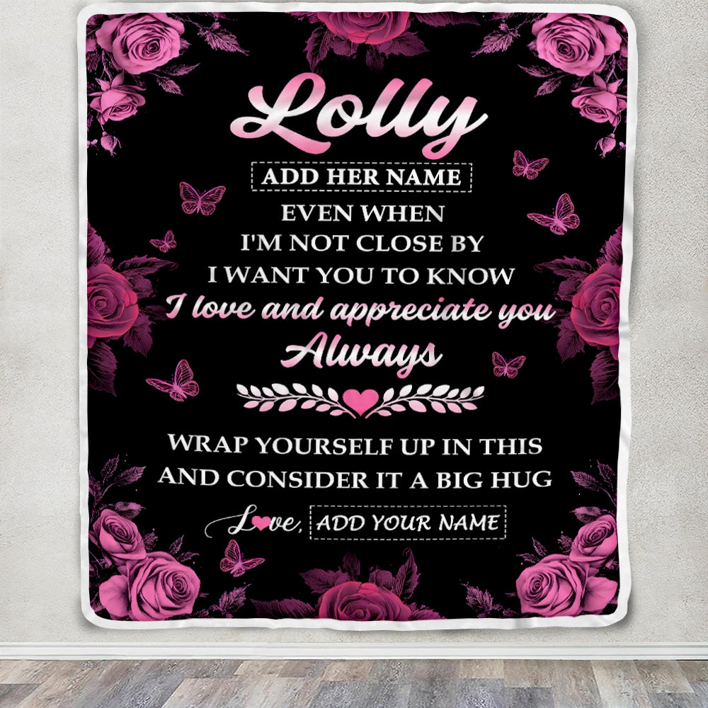 Personalized To My Lolly Gifts From Granddaughter Grandson Blanket Rose Floral It A Big Hug Birthday Gift Idea For Lolly Gifts Christmas Custom Fleece Blanket | teecentury