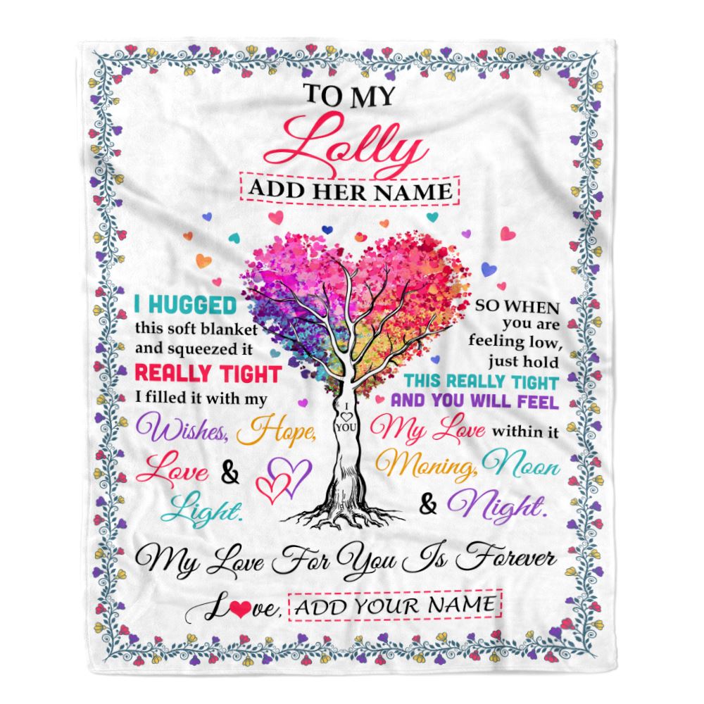 Personalized To My Lolly Gifts From Granddaughter Grandson Hugged Blanket Birthday Gifts For Lolly Mothers Day Thanksgiving Christmas Custom Fleece Blanket | teecentury