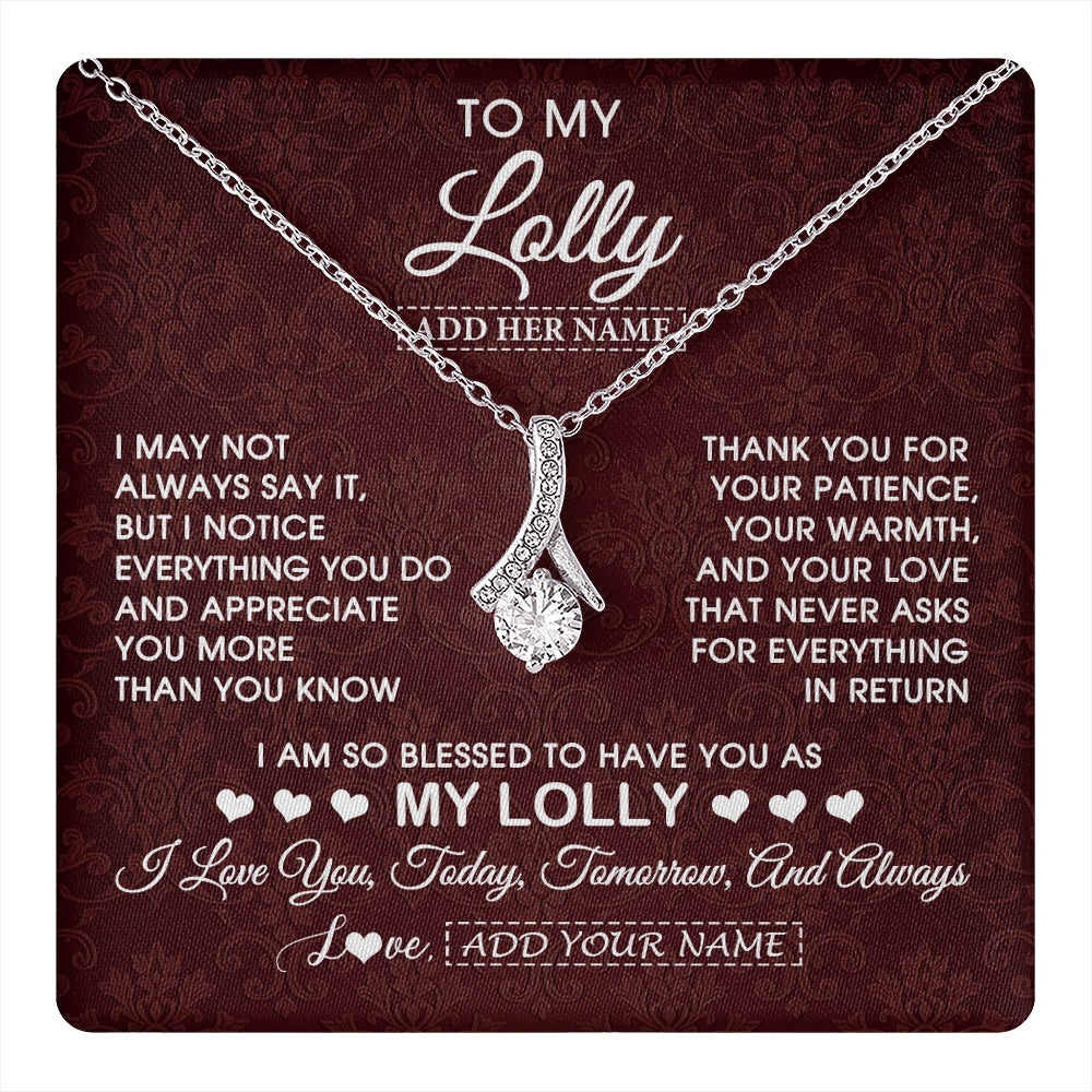 Alluring Beauty Necklace 14K White Gold Finish | 1 | Personalized To My Lolly Gifts From Granddaughter Necklace Meaningful Jewelry Pendant Gifts For Lolly Mothers Day Birthday Christmas Gift Box Message Card | https://teecentury.