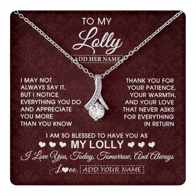 Alluring Beauty Necklace 14K White Gold Finish | 1 | Personalized To My Lolly Gifts From Granddaughter Necklace Meaningful Jewelry Pendant Gifts For Lolly Mothers Day Birthday Christmas Gift Box Message Card | https://teecentury.