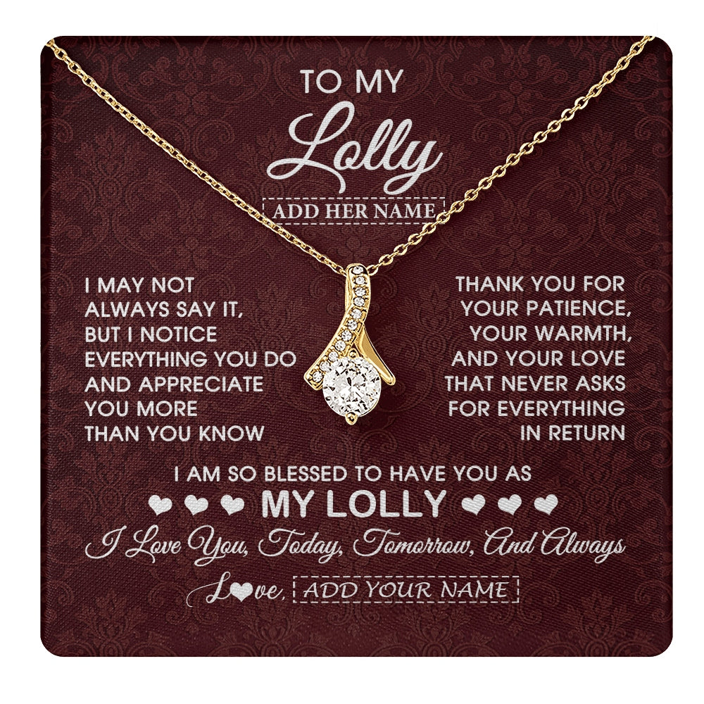 Alluring Beauty Necklace 18K Yellow Gold Finish | 1 | Personalized To My Lolly Gifts From Granddaughter Necklace Meaningful Jewelry Pendant Gifts For Lolly Mothers Day Birthday Christmas Gift Box Message Card | https://teecentury.