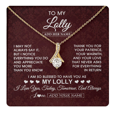 Alluring Beauty Necklace 18K Yellow Gold Finish | 1 | Personalized To My Lolly Gifts From Granddaughter Necklace Meaningful Jewelry Pendant Gifts For Lolly Mothers Day Birthday Christmas Gift Box Message Card | https://teecentury.