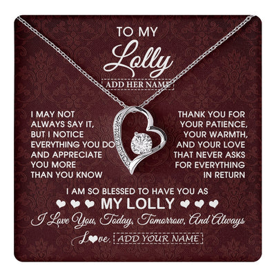 Forever Love Necklace 14K White Gold Finish | 1 | Personalized To My Lolly Gifts From Granddaughter Necklace Meaningful Jewelry Pendant Gifts For Lolly Mothers Day Birthday Christmas Gift Box Message Card | https://teecentury.