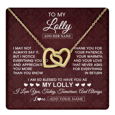 Interlocking Hearts Necklace 18K Yellow Gold Finish | 1 | Personalized To My Lolly Gifts From Granddaughter Necklace Meaningful Jewelry Pendant Gifts For Lolly Mothers Day Birthday Christmas Gift Box Message Card | https://teecentury.