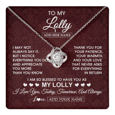 Love Knot Necklace 14K White Gold Finish | 1 | Personalized To My Lolly Gifts From Granddaughter Necklace Meaningful Jewelry Pendant Gifts For Lolly Mothers Day Birthday Christmas Gift Box Message Card | https://teecentury.