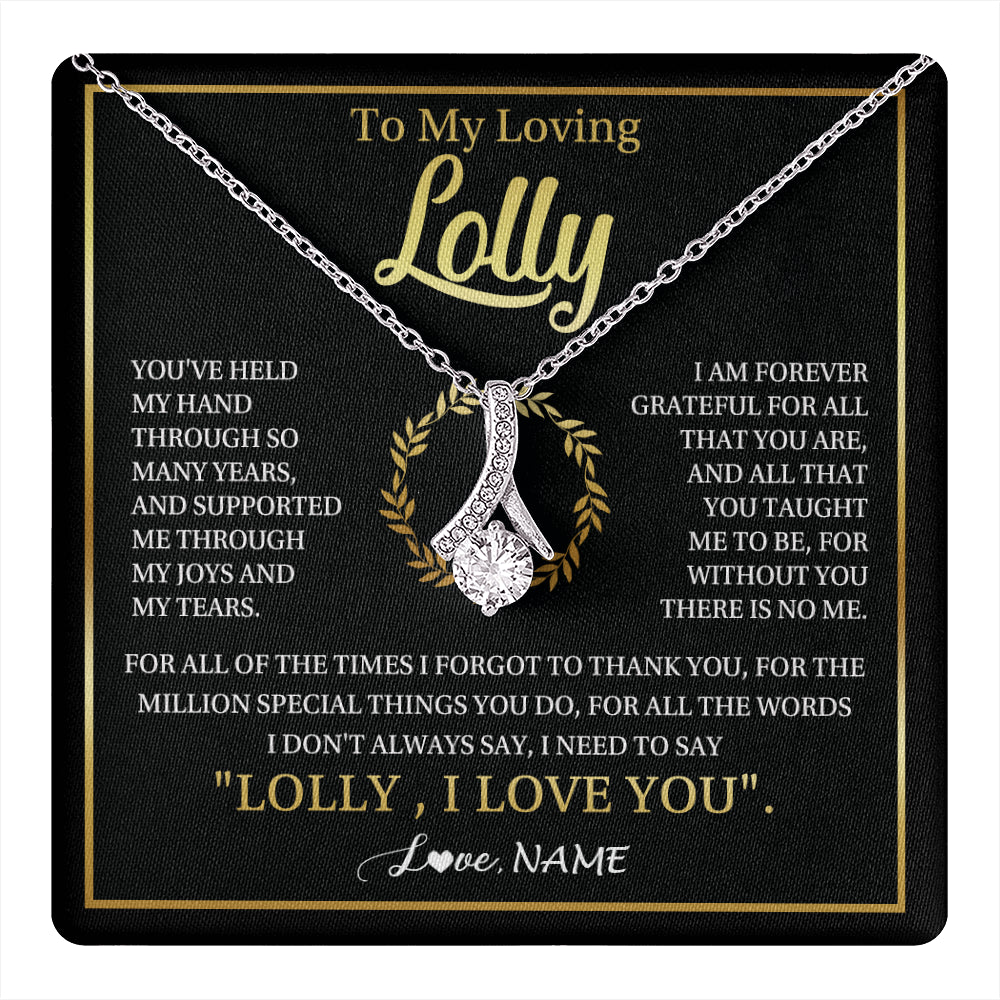 Alluring Beauty Necklace 14K White Gold Finish | 1 | Personalized To My Lolly Gifts Necklace From Granddaughter Grandson Grateful Thank You Lolly Birthday Mothers Day Jewelry Customized Gift Box Message Card | teecentury