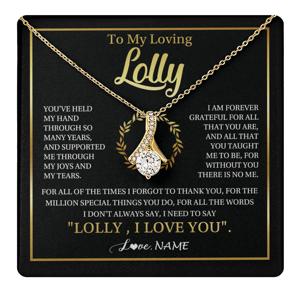 Alluring Beauty Necklace 18K Yellow Gold Finish | 1 | Personalized To My Lolly Gifts Necklace From Granddaughter Grandson Grateful Thank You Lolly Birthday Mothers Day Jewelry Customized Gift Box Message Card | teecentury