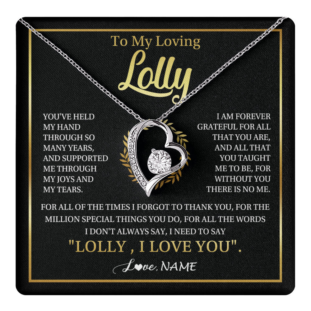 Forever Love Necklace 14K White Gold Finish | 1 | Personalized To My Lolly Gifts Necklace From Granddaughter Grandson Grateful Thank You Lolly Birthday Mothers Day Jewelry Customized Gift Box Message Card | teecentury