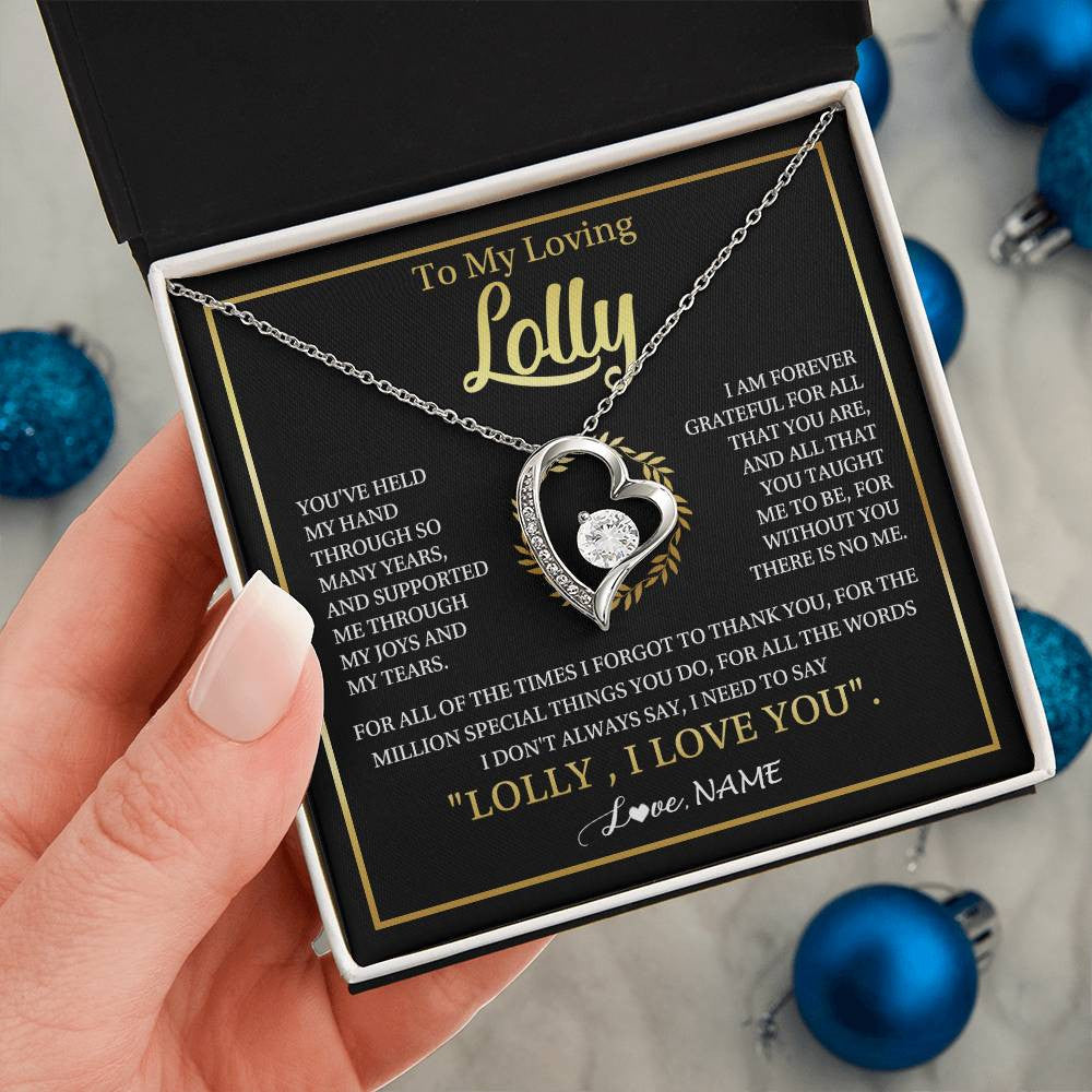 Forever Love Necklace 14K White Gold Finish | 2 | Personalized To My Lolly Gifts Necklace From Granddaughter Grandson Grateful Thank You Lolly Birthday Mothers Day Jewelry Customized Gift Box Message Card | teecentury