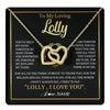 Interlocking Hearts Necklace 18K Yellow Gold Finish | 1 | Personalized To My Lolly Gifts Necklace From Granddaughter Grandson Grateful Thank You Lolly Birthday Mothers Day Jewelry Customized Gift Box Message Card | teecentury