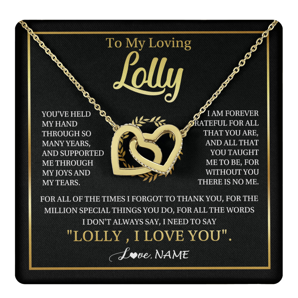 Interlocking Hearts Necklace 18K Yellow Gold Finish | 1 | Personalized To My Lolly Gifts Necklace From Granddaughter Grandson Grateful Thank You Lolly Birthday Mothers Day Jewelry Customized Gift Box Message Card | teecentury