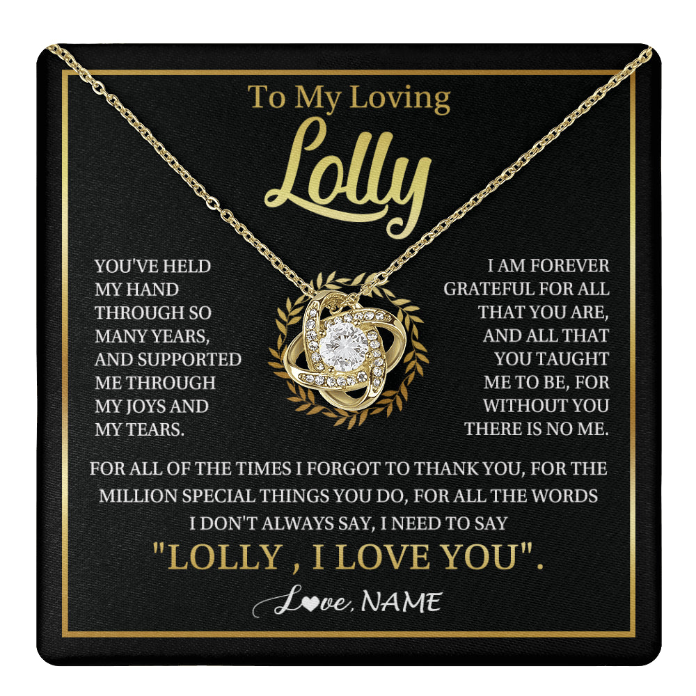 Love Knot Necklace 18K Yellow Gold Finish | 1 | Personalized To My Lolly Gifts Necklace From Granddaughter Grandson Grateful Thank You Lolly Birthday Mothers Day Jewelry Customized Gift Box Message Card | teecentury