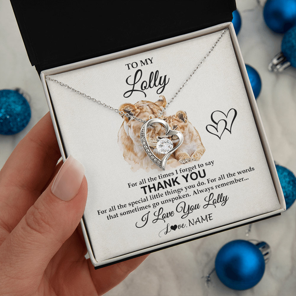 Forever Love Necklace 14K White Gold Finish | 2 | Personalized To My Lolly Necklace From Granddaughter Thank You Lion Lolly Gift For Mothers Day Birthday Gift Christmas For Lolly Gift Box Message Card | teecentury